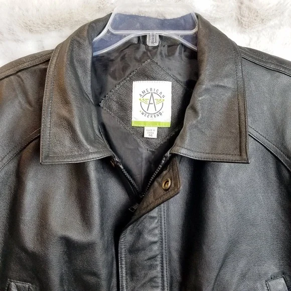 Vintage American Weekend Mens Black Leather Casual Jacket Size 46 Classic Grunge